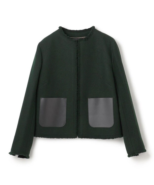 BEIGE， MILLAM / フェイクレザーパッチツイードジャケット F Green
