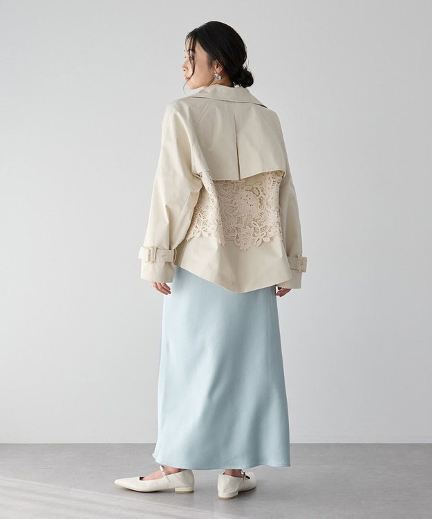 YECCA VECCA レースMIXショートトレンチコート Ivory