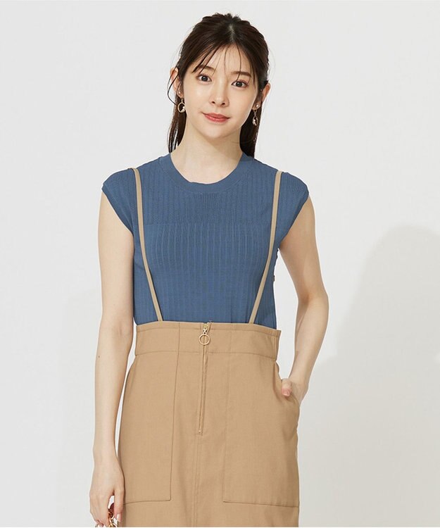 ANY SIS L 【洗える】レーシ－ディテールフレンチ ニット ダークブルー