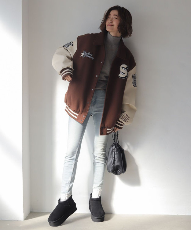 WEGO 【25年秋冬新作/ユニセックス着用ITEM/SMLサイズ展開】メルトンワッペンスタジャン ブラウン