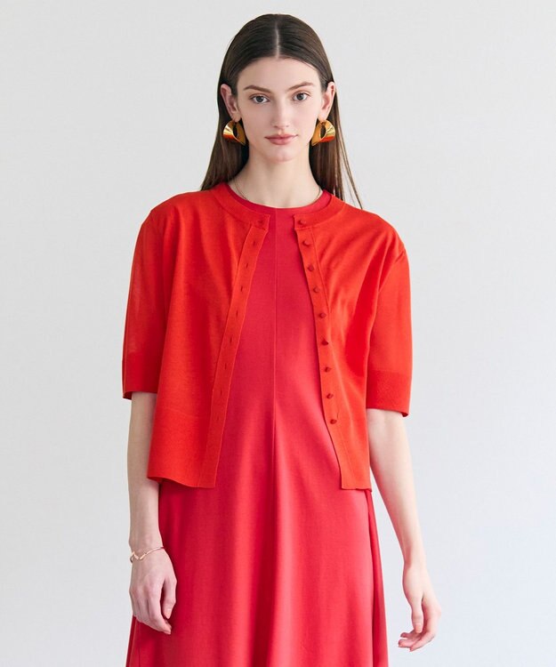 BEIGE， MOISE / シアーニット　5分袖カーディガン Red