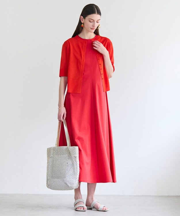 BEIGE， MOISE / シアーニット　5分袖カーディガン Red