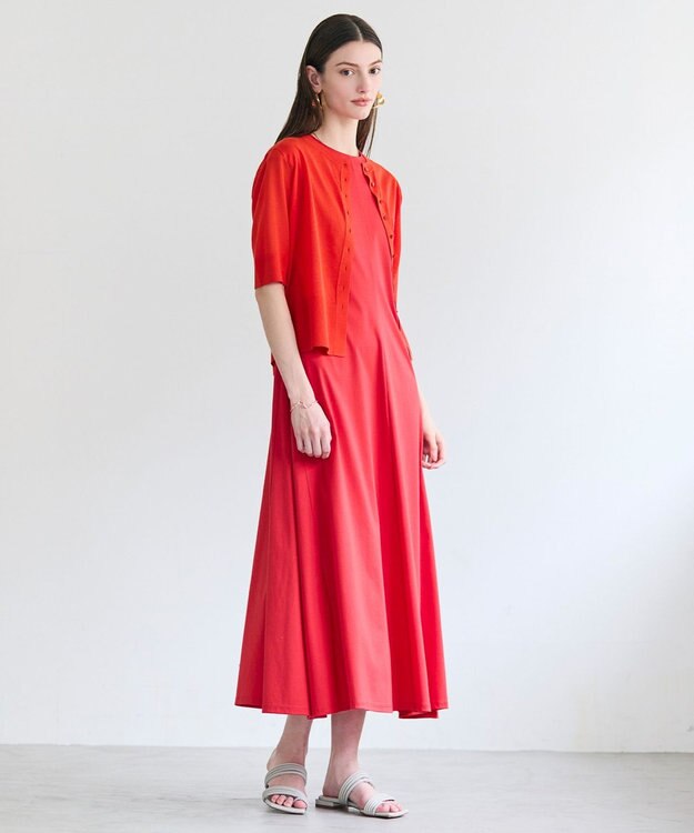 BEIGE， MOISE / シアーニット　5分袖カーディガン Red