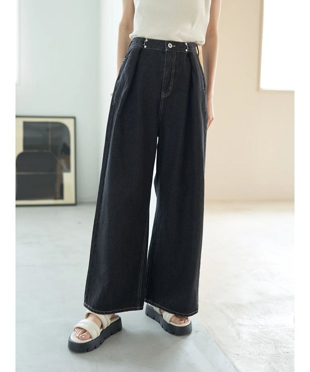 earth music&ecology タックホックデニムパンツ Black