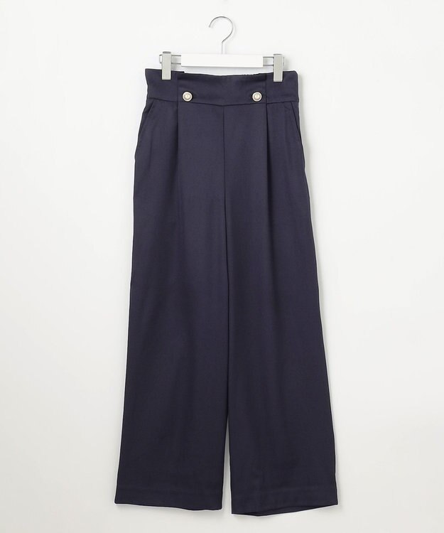 Feroux 【洗える】ウエストタックワイドパンツ ネイビー系