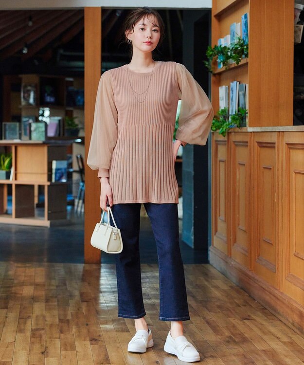 Tiaclasse チュールスリーブニットチュニック ピンク