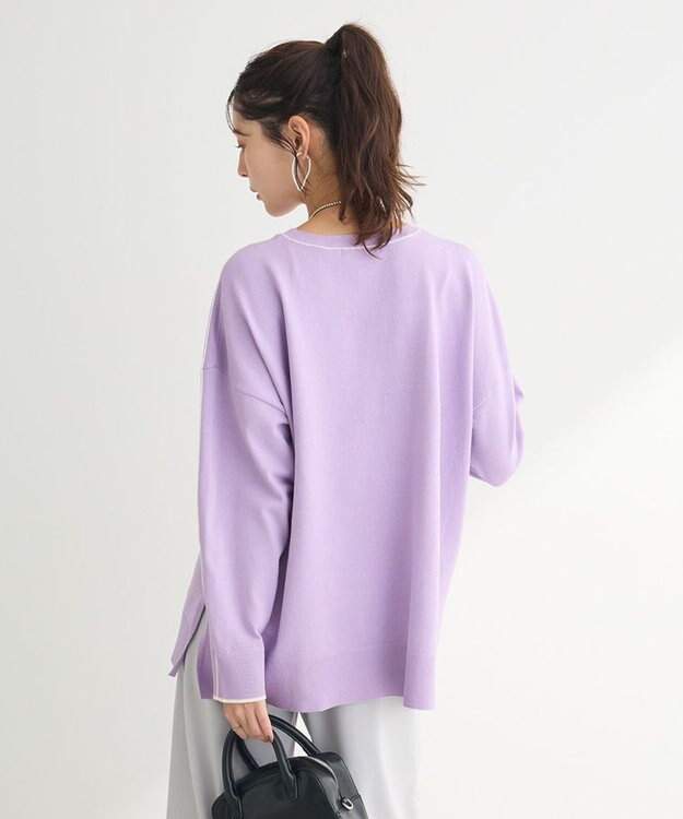 Green Parks アンチピリングライン入りニットプルオーバー Purple