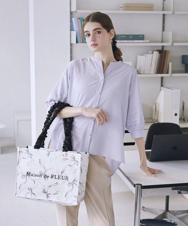 Maison de FLEUR リボン柄ギャザーハンドルスクエアトート Black