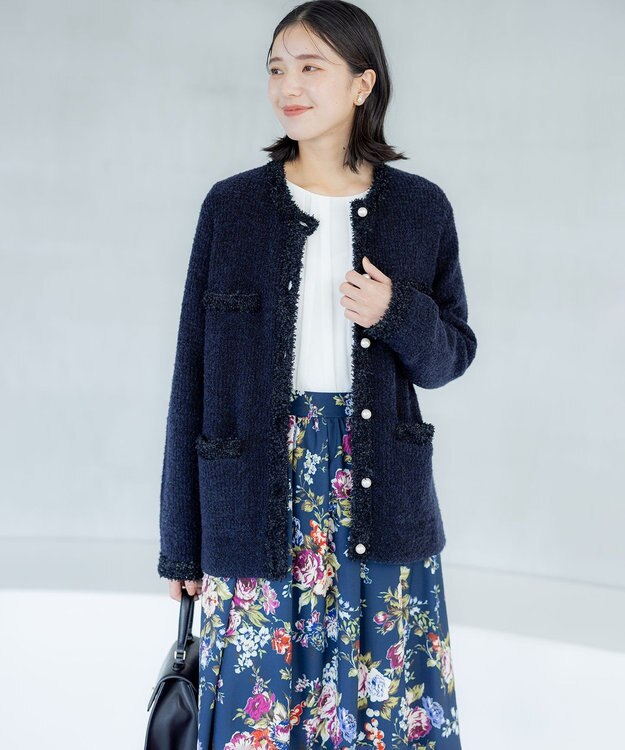 組曲 ツイードニット ジャケット ネイビー系