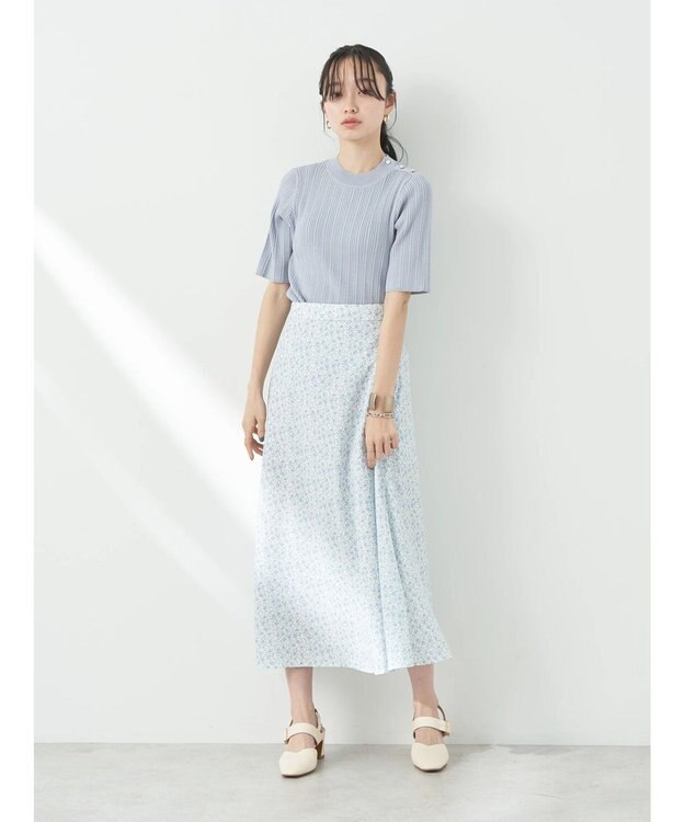 earth music&ecology フラワープリントフレアスカート Off White