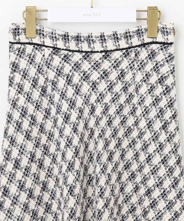 ANY SIS L パフィツイードミディ スカート アイボリー系