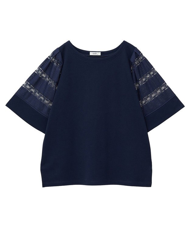 earth music&ecology フレア袖レースプルオーバー Navy
