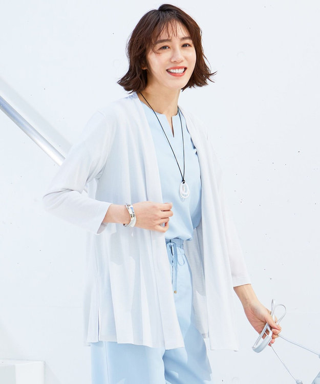 自由区 【保湿性/吸湿性/吸水速乾/接触冷感/UVケア】ハンディカーディガン ロング