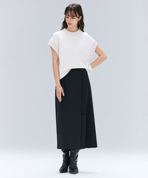 BEIGE， 【セットアップ対応・洗える・BAILA 11月号掲載】ZEPHYR / ウールライクアシンメトリープリーツスカート Black