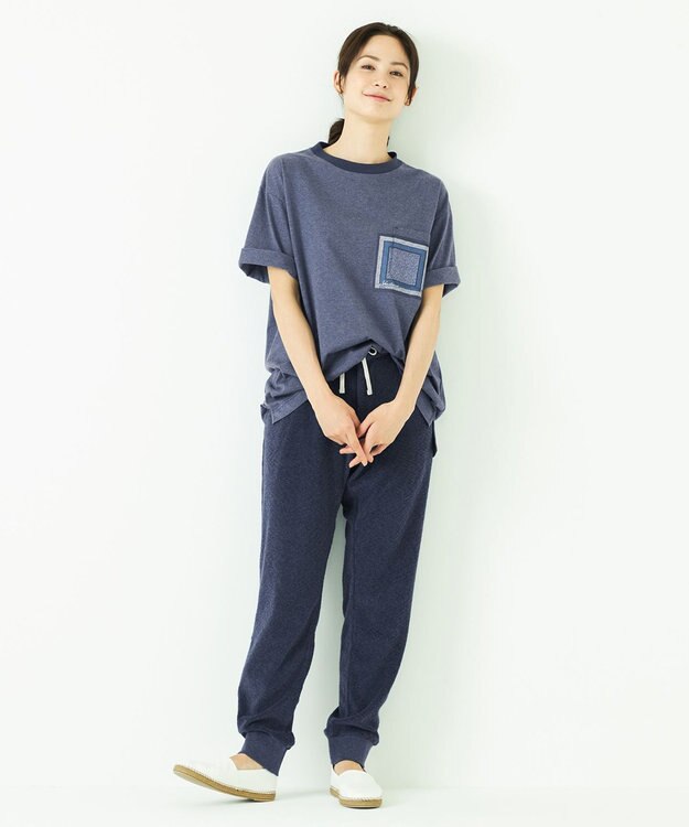 JOSEPH ABBOUD MOUNTAIN 【SPACE】OG綿スクエアドットプリント ポケTシャツ ネイビー系