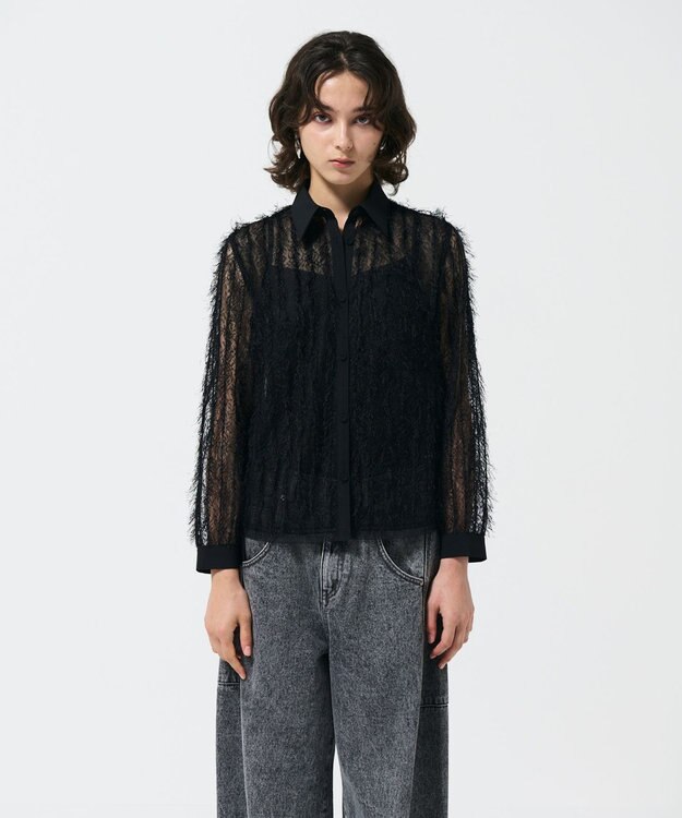 GRACE CONTINENTAL フリンジレースタイ付ブラウス ブラック