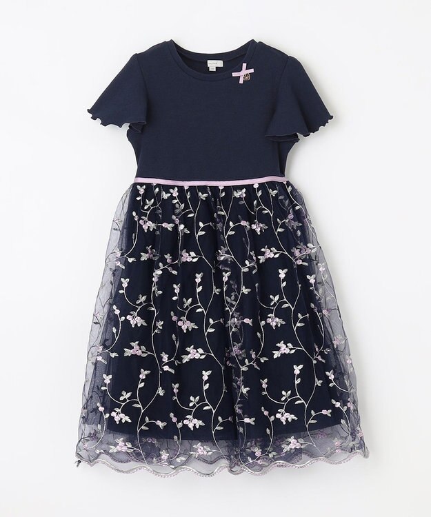 ANY KIDS 刺繍チュールガーリー ワンピース ネイビー