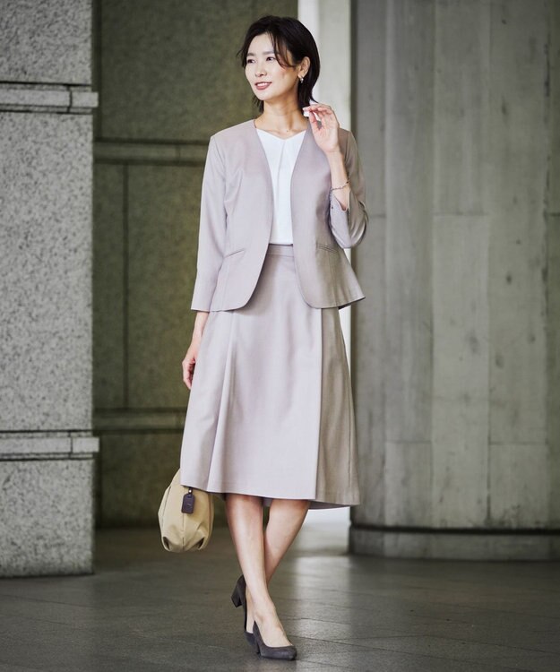 J.PRESS LADIES 【セットアップ対応・洗える・UVケア・速乾】 OXIJEWELストレッチ ノーカラー ジャケット ベージュ系