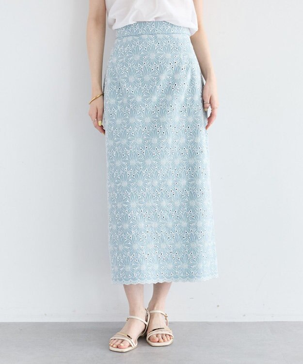 YECCA VECCA フラワーレースロングナロースカート Light Blue