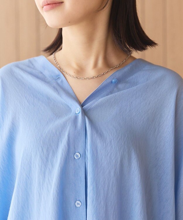 AMERICAN HOLIC 【接触冷感】Ｖネックシアー半袖ＢＩＧシャツ Sax