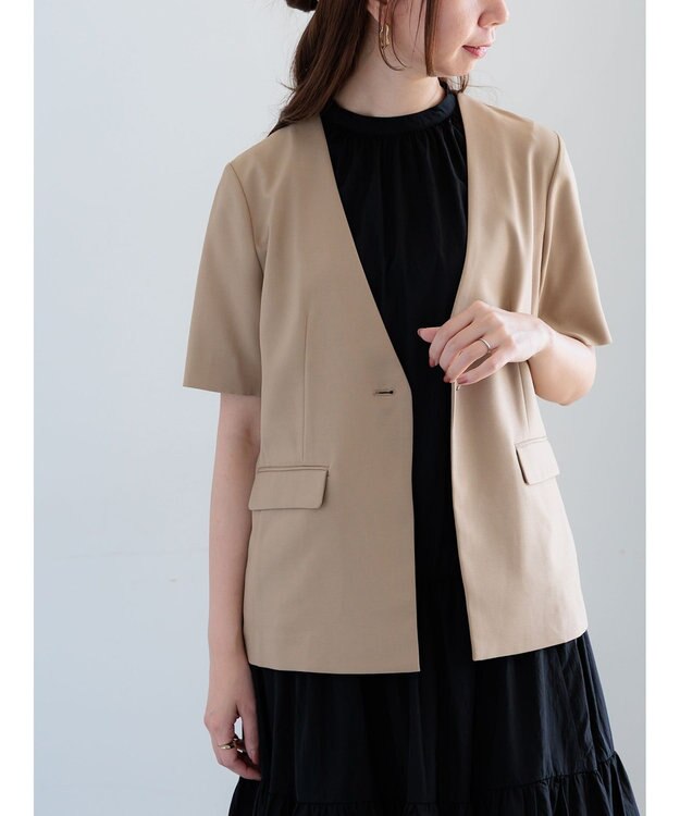 Te chichi 麻調Yカラージャケット ベージュ