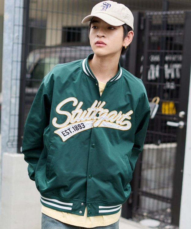 WEGO 【ユニセックス着用ITEM】2WAYフードワッペンスタジャン ダークグリーン