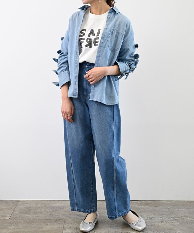 FORFORMO Ribbon Sleeve Denim Shirt リボンスリーブデニムシャツ ブルー