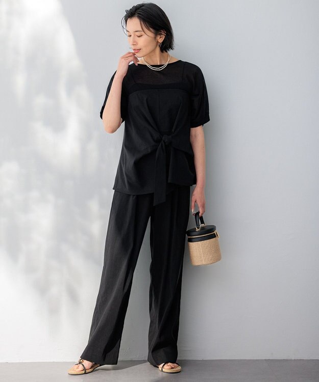 23区 【CLASSY.6月号掲載/洗える】リネンレーヨンストレッチ ワイドパンツ ブラック系