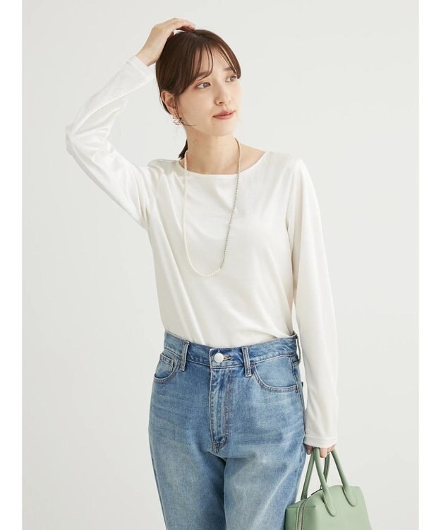 Green Parks ・ＥＬＥＮＣＡＲＥ　ＤＵＥ　ベロアクルーロングＴＥＥ Off White