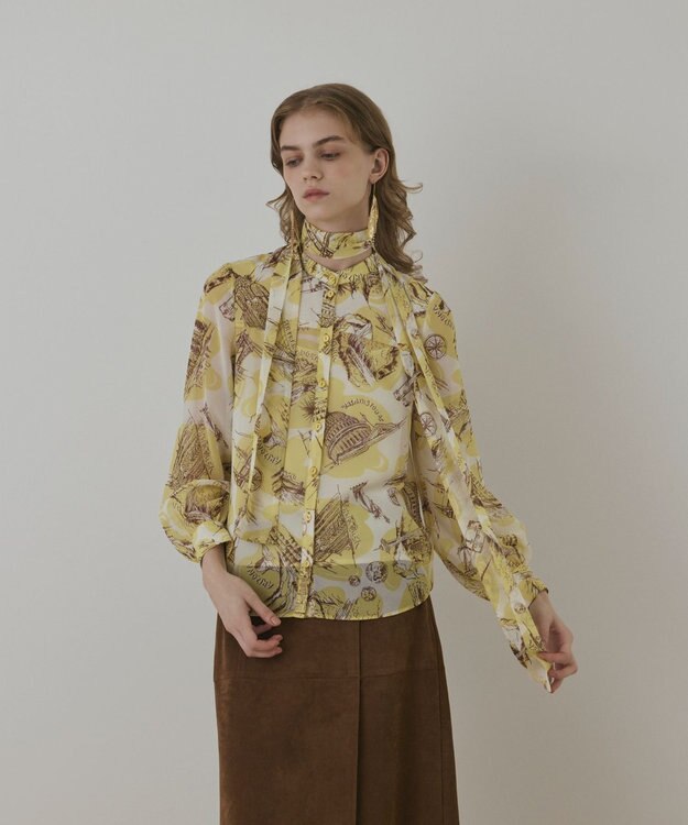 GRACE CONTINENTAL スカ－フタイブラウス イエロー