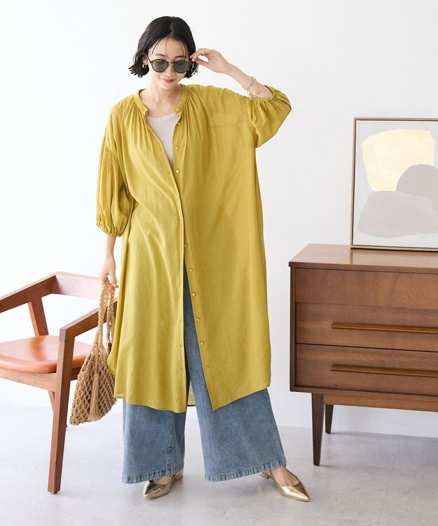 CRAFT STANDARD BOUTIQUE ヴィンテージボイル袖シャーリングワンピース Yellow