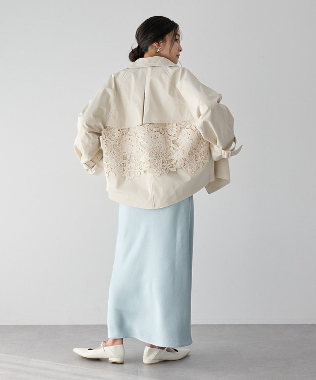 YECCA VECCA レースMIXショートトレンチコート Ivory