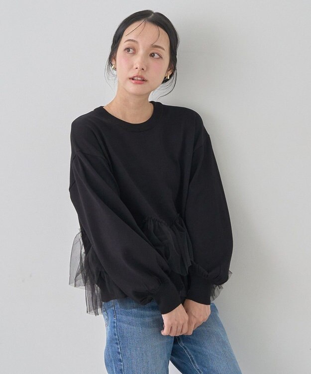 earth music&ecology チュールヘムニットプルオーバー Black