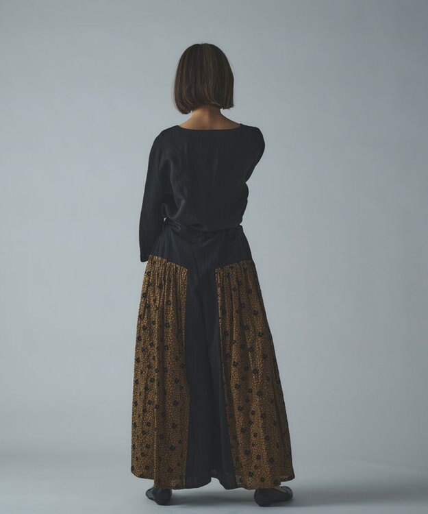 muuc 【手刺繍のような刺繍が美しい】ハイドランジア 切り替えパンツ ベージュ