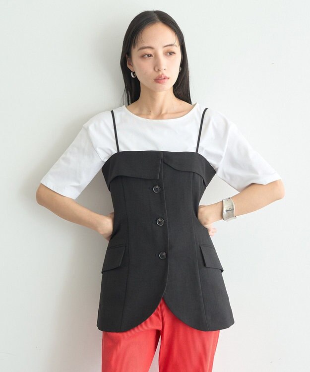 earth music&ecology 【セットアップ対応】フラップボタンビスチェ Black