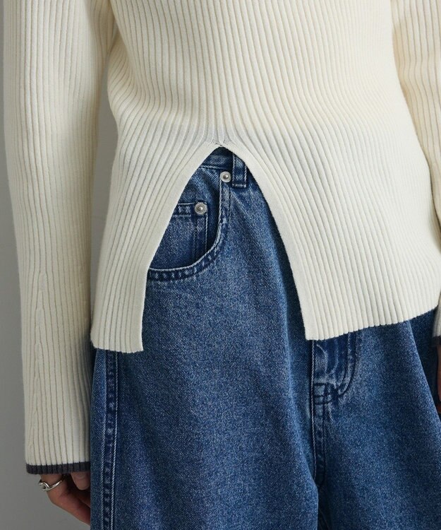 Green Parks 前後２ｗａｙアシンメトリー袖フレアリブニット Ecru