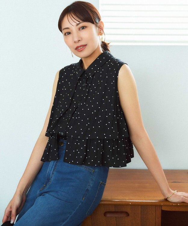 組曲 【入江未悠さんコラボ】ギャザーライトデシンティアード ブラウス モノトーンドット系5