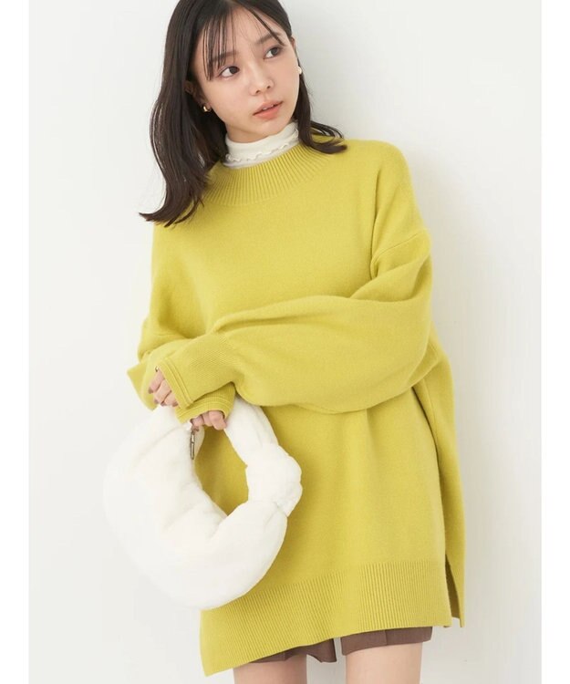 earth music&ecology やわらかタッチハイネックチュニック Lime Green