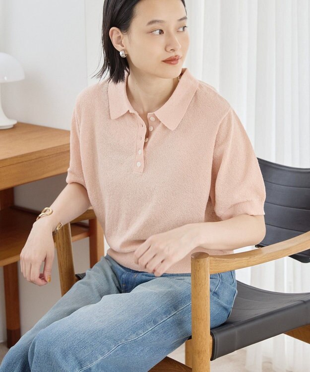 AMERICAN HOLIC ブークレ半袖ニットトップス Salmon Pink