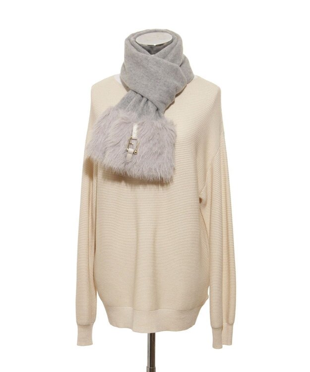 MOONBAT 【WEB限定】FURLA ウール100％×ベルト付きファーマフラー グレー