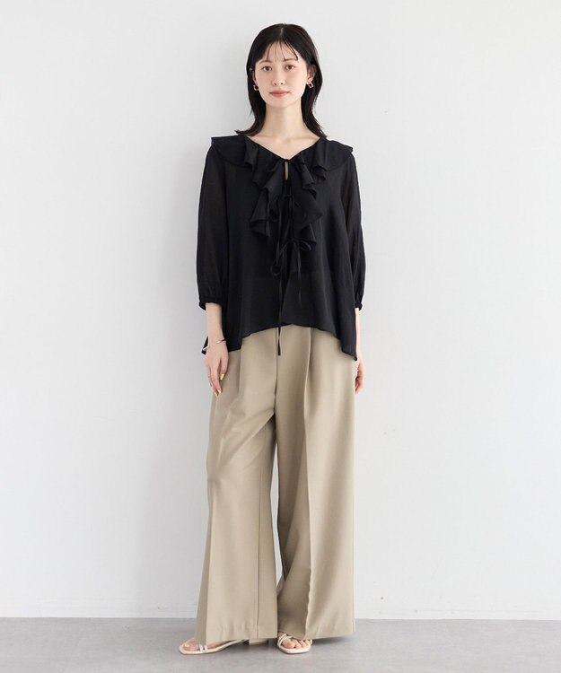 YECCA VECCA ラッフルリボンシアーブラウス Black