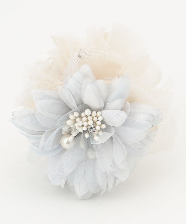 ANY フラワーミックスコサージュ エクリュ×ライトグレー