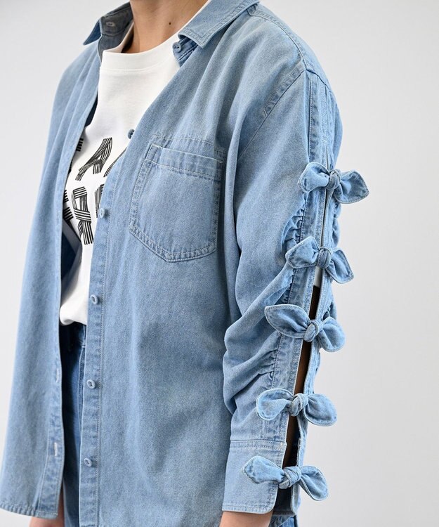 FORFORMO Ribbon Sleeve Denim Shirt リボンスリーブデニムシャツ ブルー