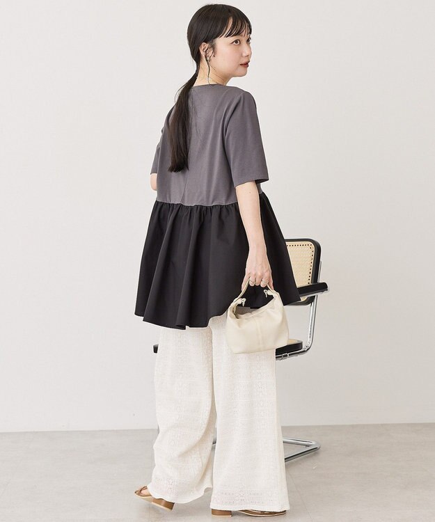 AMERICAN HOLIC 布帛切替ペプラム半袖プルオーバー Charcoal Gray