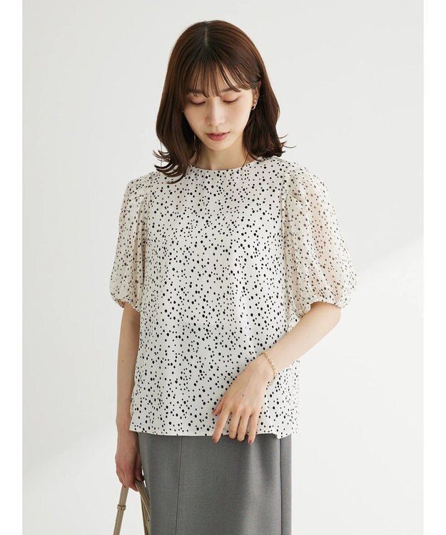 Green Parks 異素材ドットブラウス Light Beige