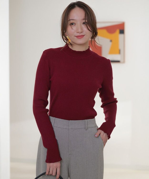 ANY SIS CICA加工 フリルネック プルオーバー ボルドー