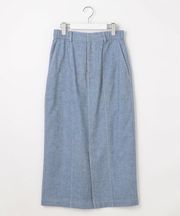 自由区 【洗える】コットンリネンシャンブレー スカート ライトブルー系
