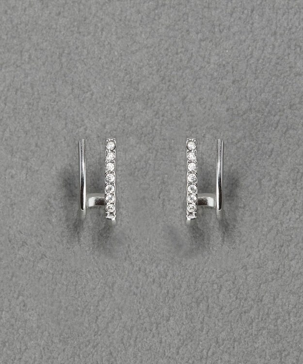 Phoebe 【金属アレルギー対応】メタル×ビジュー2ラインピアス　シルバー/サージカルステンレス シルバー