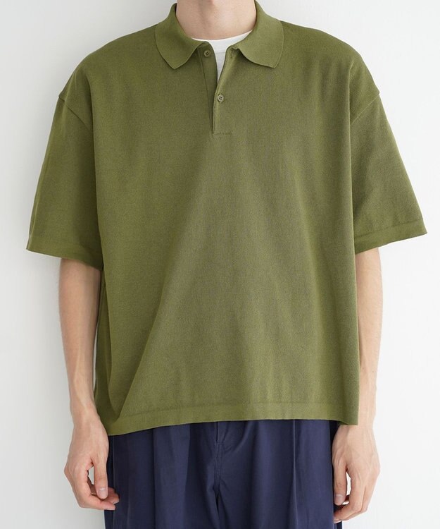 WHITE MAILS 【UNISEX】PAPER KINT HALF SLEEVE OVERSIZED ポロシャツ カーキ