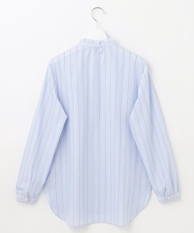 J.PRESS LADIES 【洗える】ランダムストライプ フリルネック ブラウス サックスブルー系1